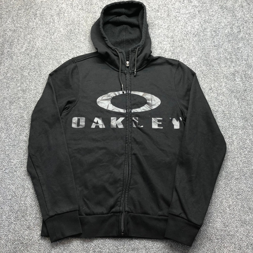 Oakley Mens Performance Fit Full Zip Hoodie Black Logo Graphic Fleece S